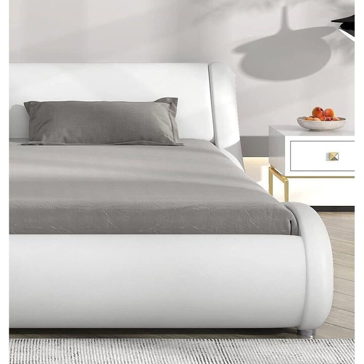 Hivvago Queen Modern White Faux Leather Upholstered Platform Bed Frame with Headboard