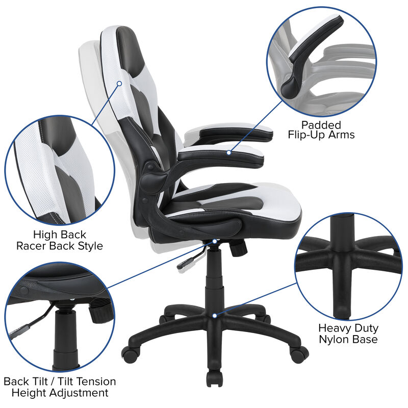 X10 Gaming Chair Racing Office Ergonomic Computer PC Adjustable Swivel Chair with Flip-up Arms, / LeatherSoft image number 3