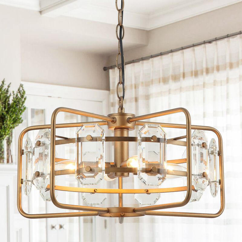 18 in. 4-Light Gold Crystal Caged Chandelier