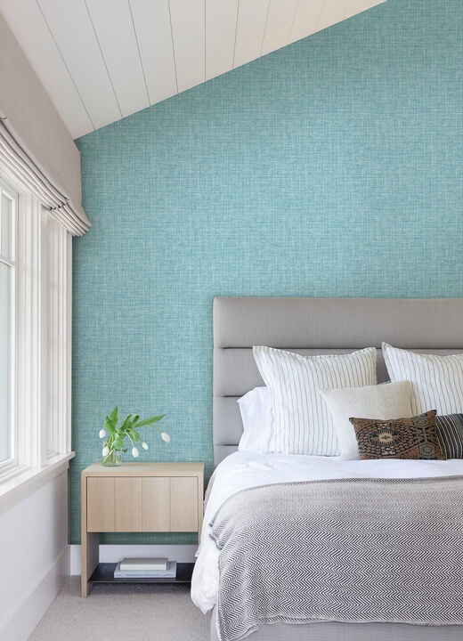 Emerson Aqua Linen Wallpaper (Set of 2)