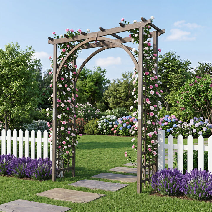 Outdoor Wooden Garden Arch 85 Inch for Wedding Decor and Climbing Plants
