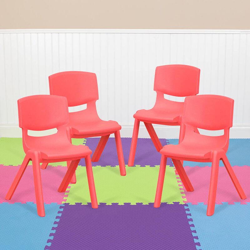 Flash Furniture Whitney 4 Pack Red Plastic Stackable School Chair with 10.5'' Seat Height image number 2