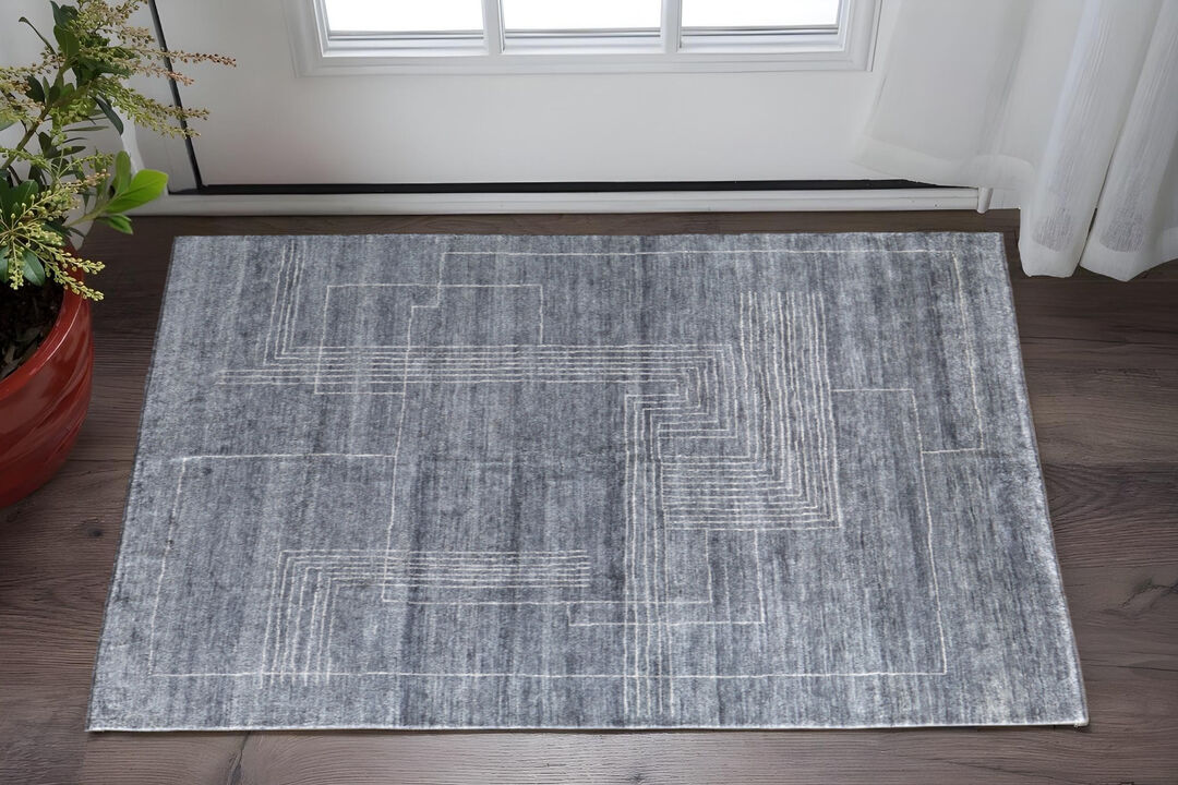 HomeRoots Abstract Hand Knotted Distressed Area Rug