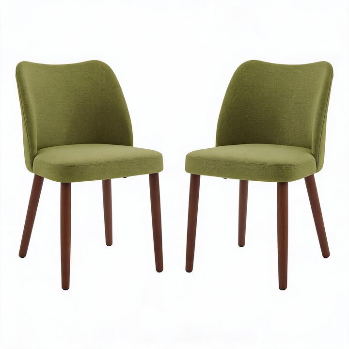 2 Pack Modern Wingback Dining Chairs, Linen Fabric Thick Cushion High Back Chairs with Rubberwood Legs for Home Dining Use