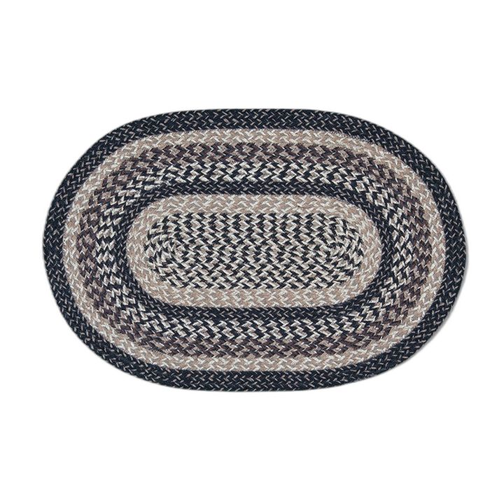 Earth Rugs C 9-93 Black + Tan Oval Braided Rug 20 X 30