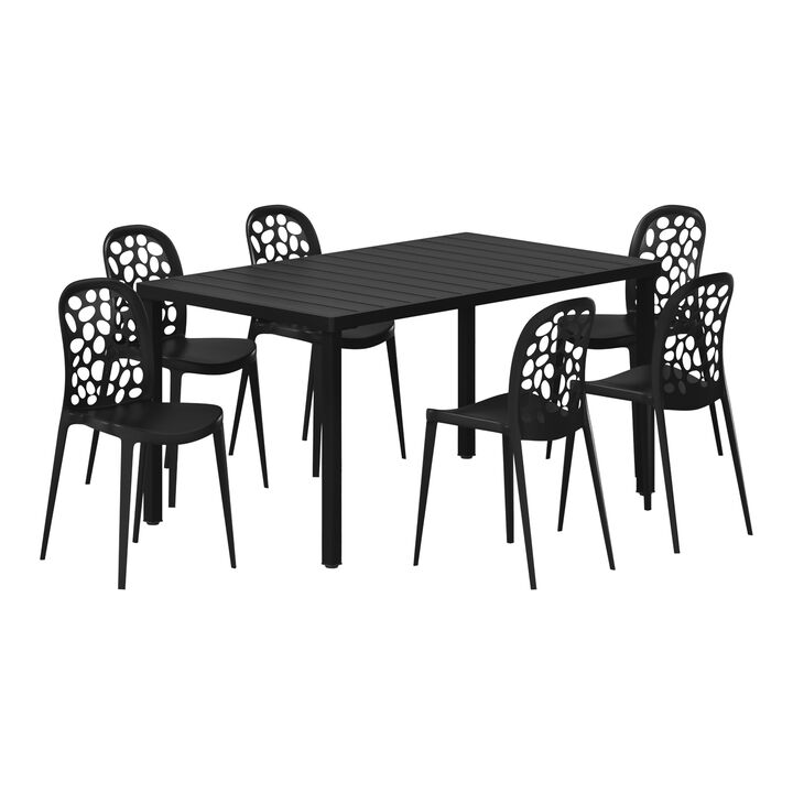 WestinTrends 7-Piece Outdoor Metal Rectangle Patio Dining Table Set With Stackable Patio Dining Side Chairs