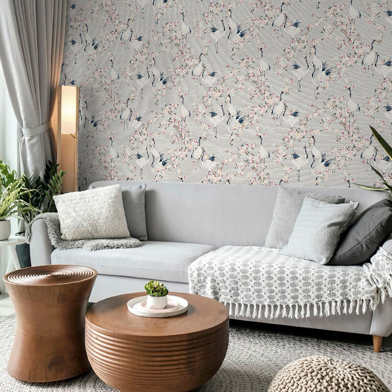 Harumi Light Grey Blossom Wallpaper image number 1