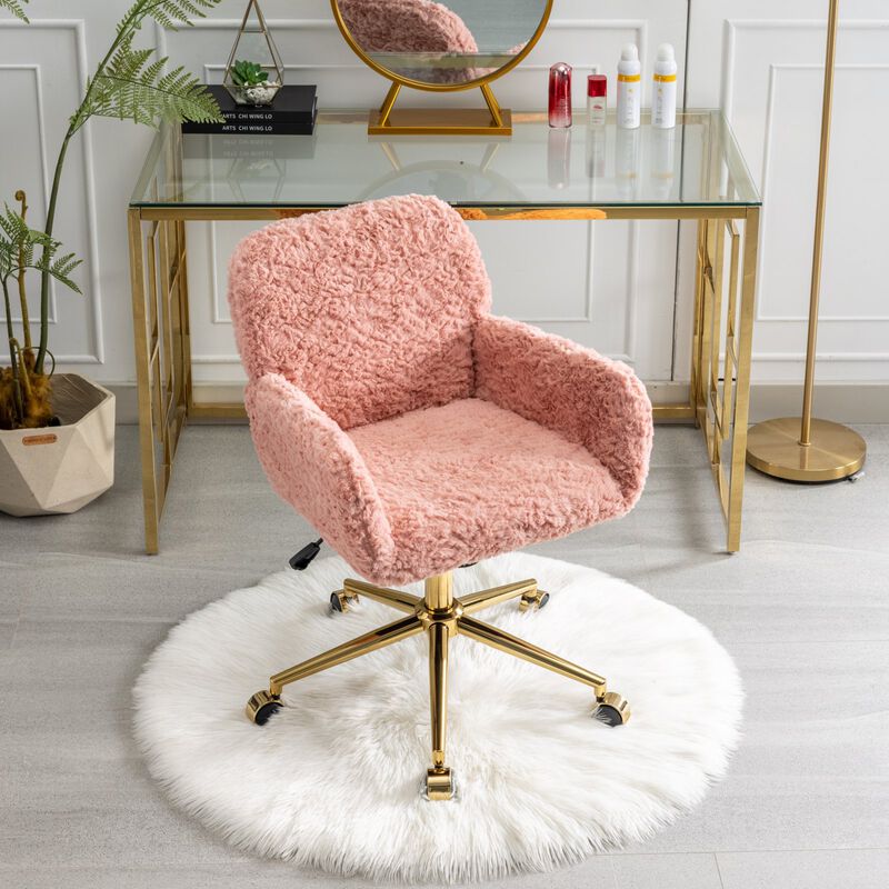 Swivel Home Office Chair with Golden Metal Base, Adjustable Desk Chair, Vanity Chair image number 8