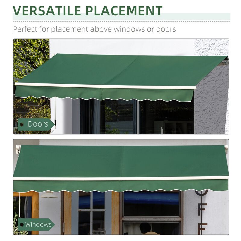 12' x 10' Manual Retractable Awning Outdoor Sunshade Shelter for Patio, Balcony, Yard, with Adjustable & Versatile Design, Green
