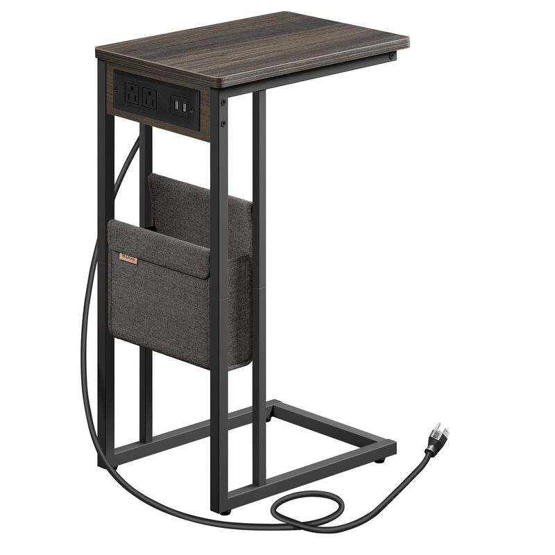 C-Shaped Side Table, End Table with Charging Station, 2 USB Ports and Outlets image number 0