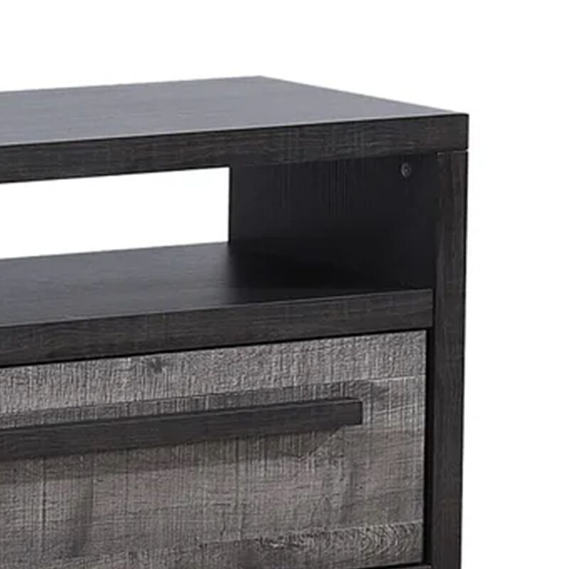 Ruthe TV Stand Media Console with 2 Drawers, Shelves, Black Gray Wood
