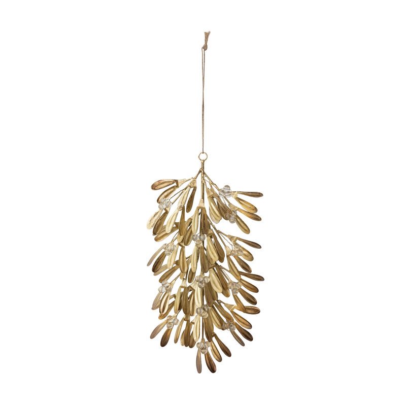 White and Gold Iron Leaves & Bead Berry Ornament image number 0