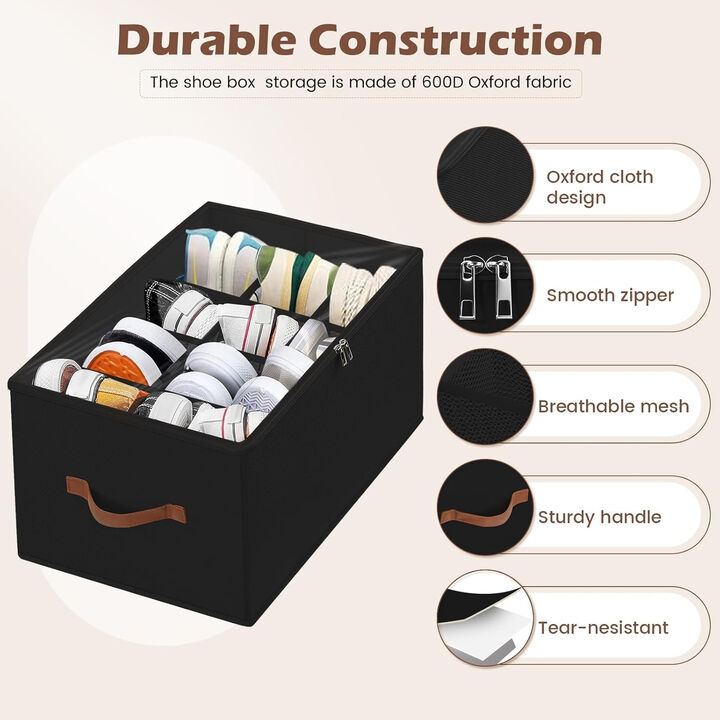Shoe Organizer Closet Storage Black Foldable Box Clear Cover