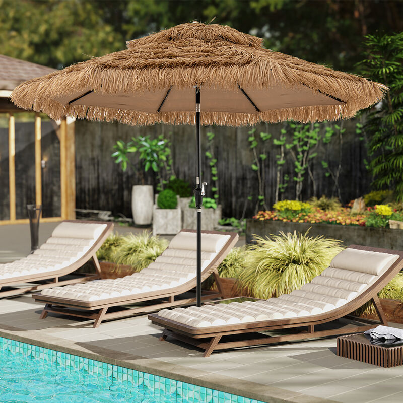 Thatched Tiki Patio Umbrella with Solar Lights for Tropical Outdoor Decor and Shade image number 1