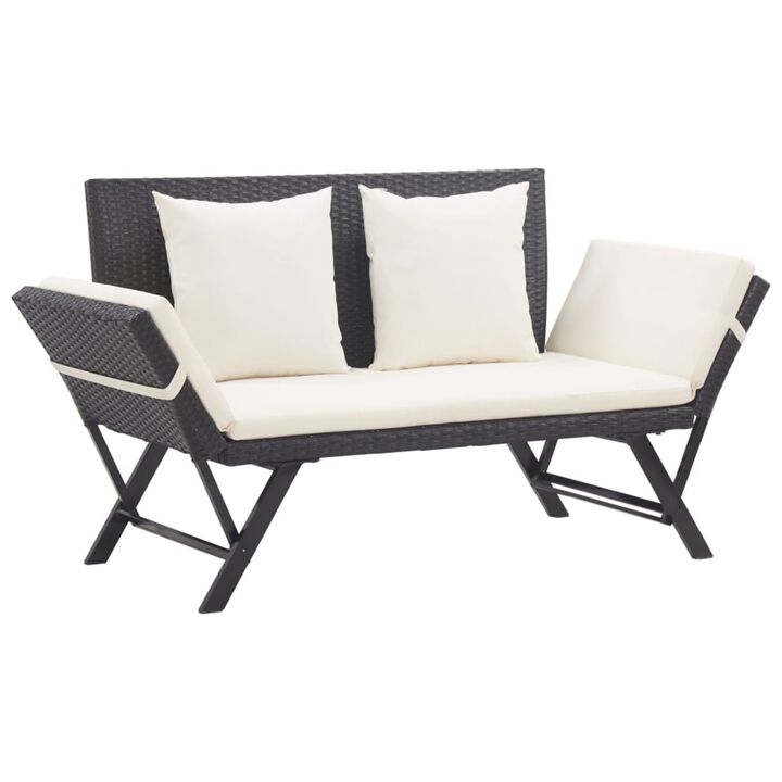 vidaXL Garden Bench with Cushions 69.3" Black Poly Rattan