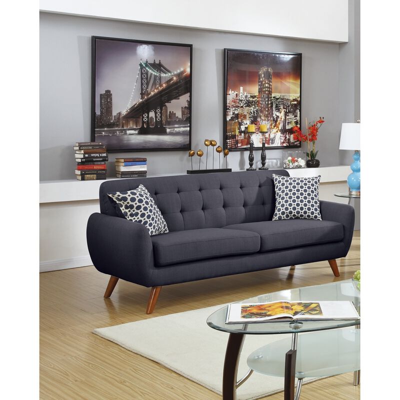 Ash Black Polyfiber Sofa And Loveseat 2pc Sofa Set Living Room Furniture Plywood Tufted Couch Pillows