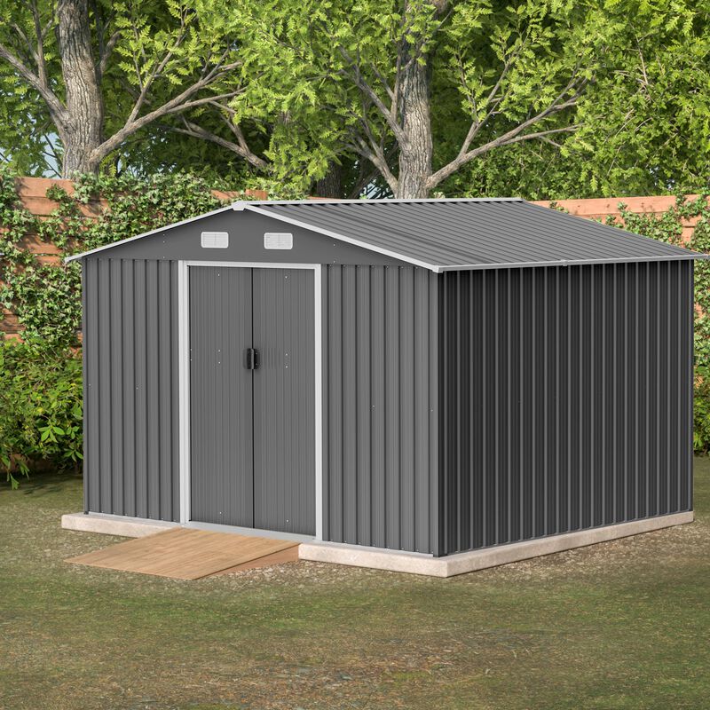 Mondawe 10x8 FT All-Weather Metal Storage Shed with Lockable Sliding Doors