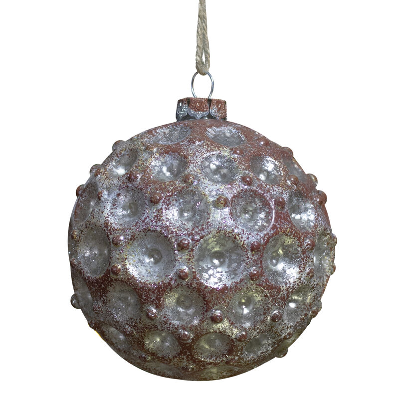 Mercury Silver Distressed Glass Christmas Ball Ornament 3.5" (88mm) image number 0