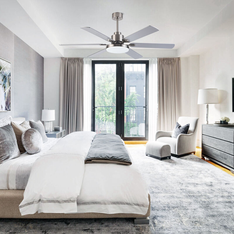 60" Modern Brushed Nickel Ceiling Fan with LED and Remote
