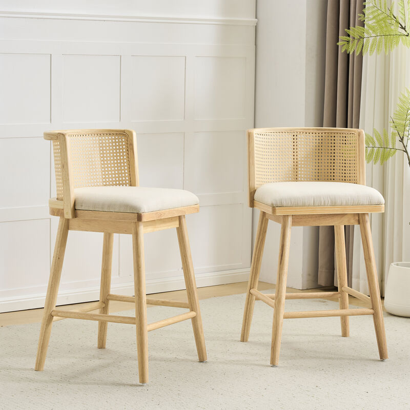Christopher Knight Home Lyric Modern Woven Rattan Rubberwood Upholstered Counter Stools (Set of 2) image number 1