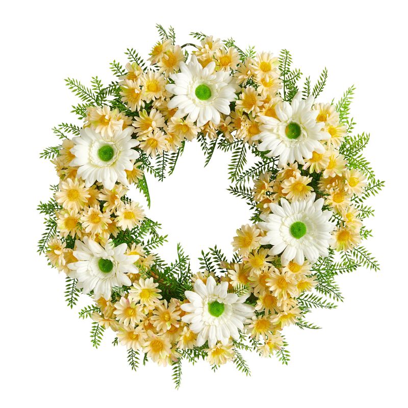 Nearly Natural 21-in Mixed Daisy Artificial Wreath
