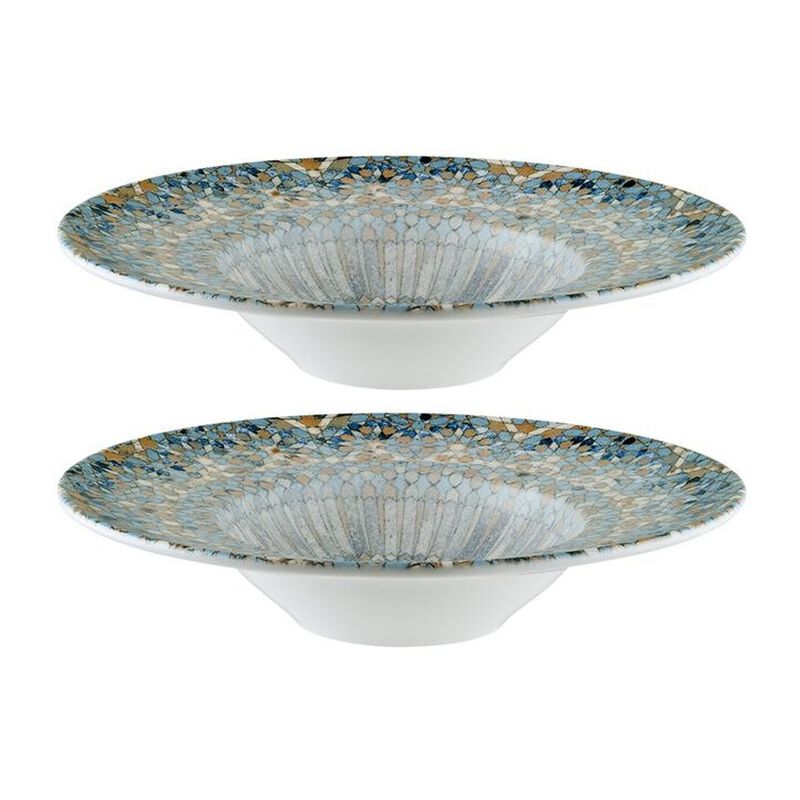 Luca Mosaic Matte dia.11" h:2.5" 14 oz. Round Decorated Porcelain Bowl (Set of 2)