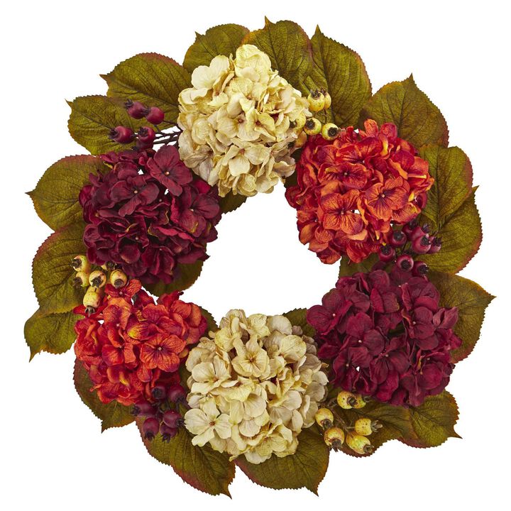 Nearly Natural 20-in Hydrangea Berry Artificial Wreath