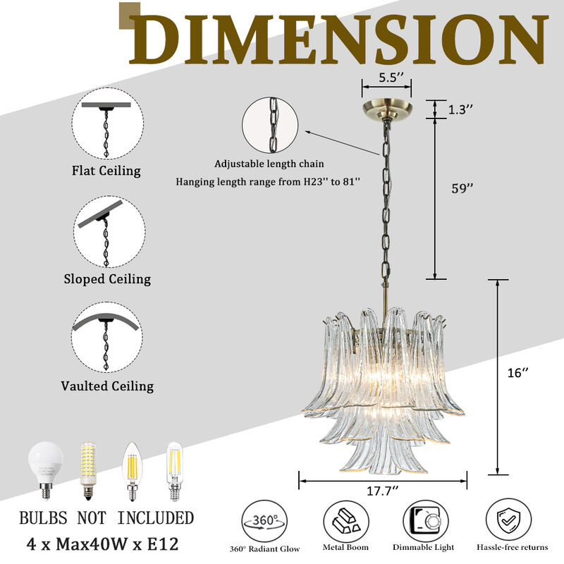 18'' Wide Mid-Century Modern Chandelier 4-Light 3-Tier Clear Art Glass Pendant Light In Antique Bronze Finish For Dining Room Foyer Bedroom image number 6