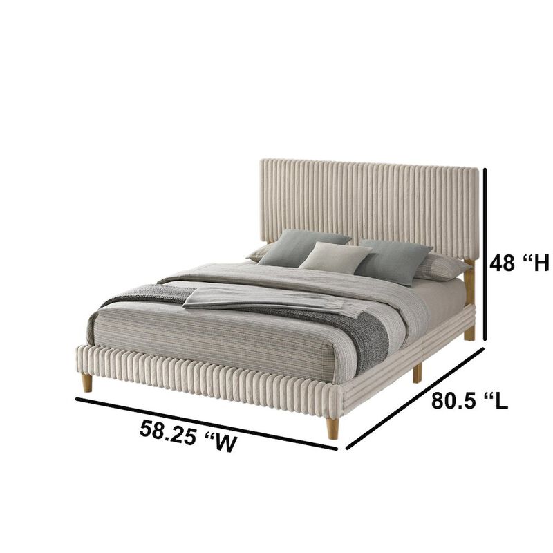 Best Quality Furniture Full size panel bed with wooden legs in Cream color