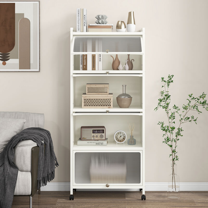 5-Tier Kitchen Baker&rsquo;s Rack with Flip-Up PC Doors and Open Storage Shelves