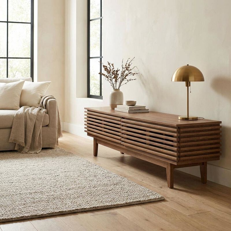 Brown wood TV stand with sleek design and sturdy construction image number 4
