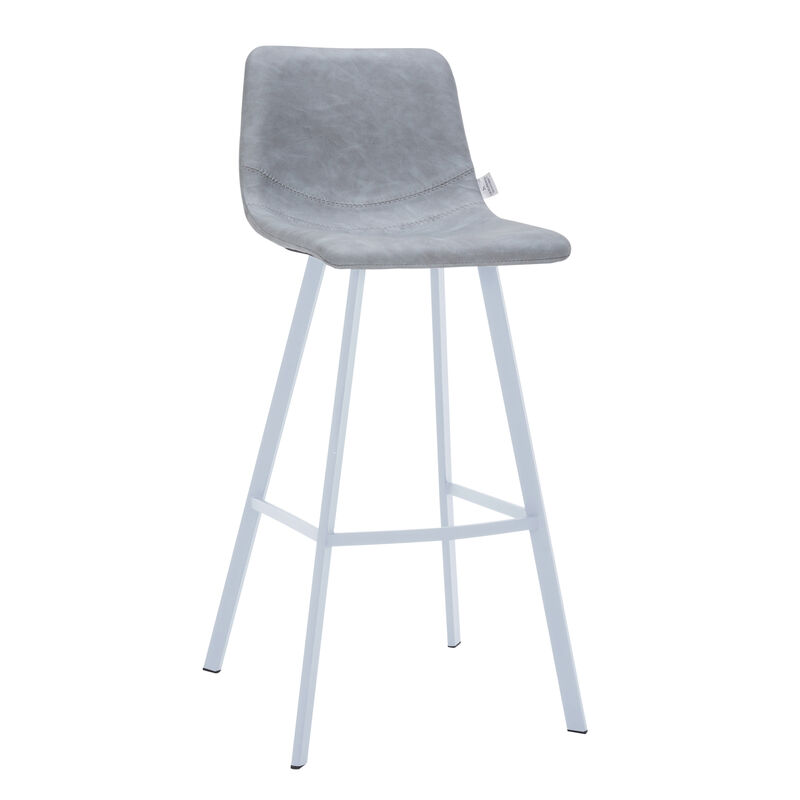 LeisureMod Elland 41" Upholstered Leather Bar Stool with Iron Legs - Modern White Base and Footrest Counter Height Stool for Kitchen, Bar, and Pub