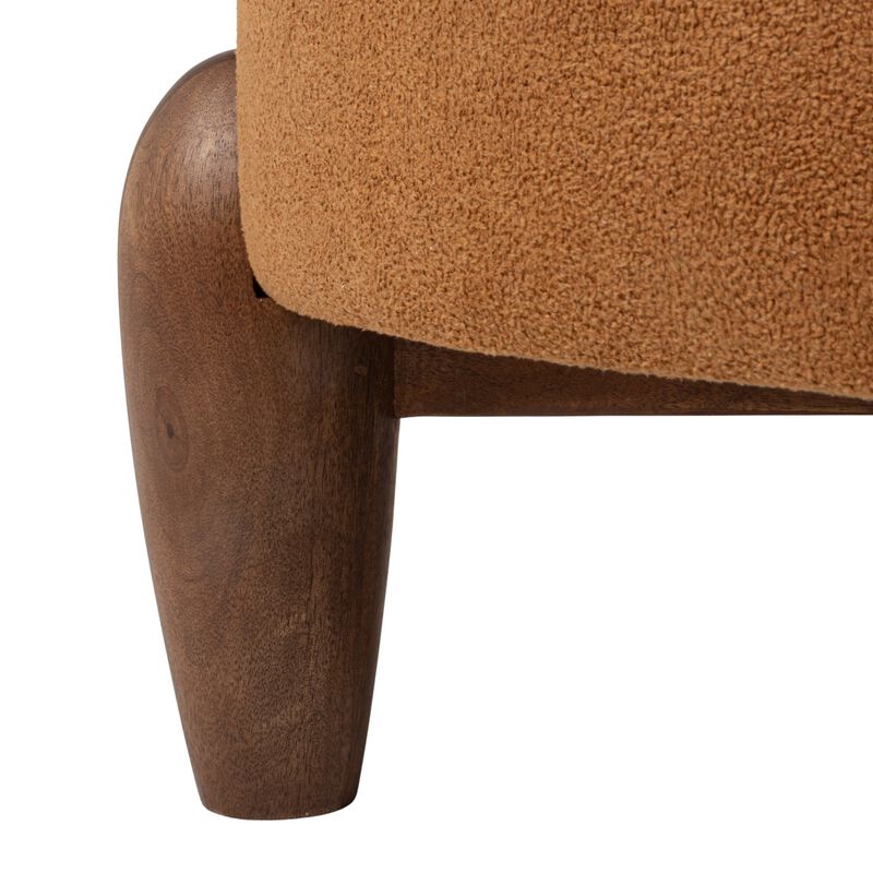 Terracotta Boucle Upholstered Ottoman with Tapered Mango Wood Legs image number 4