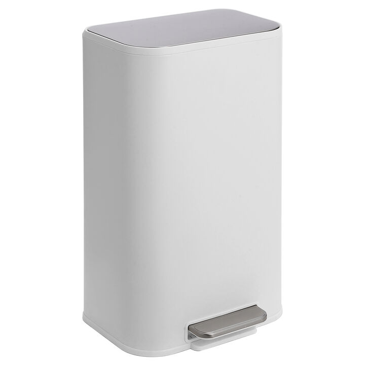 Modern Stainless Steel Trash Can, Soft Close Lid, Step Pedal, Removable Inner Bucket, Rectangular Durable Design