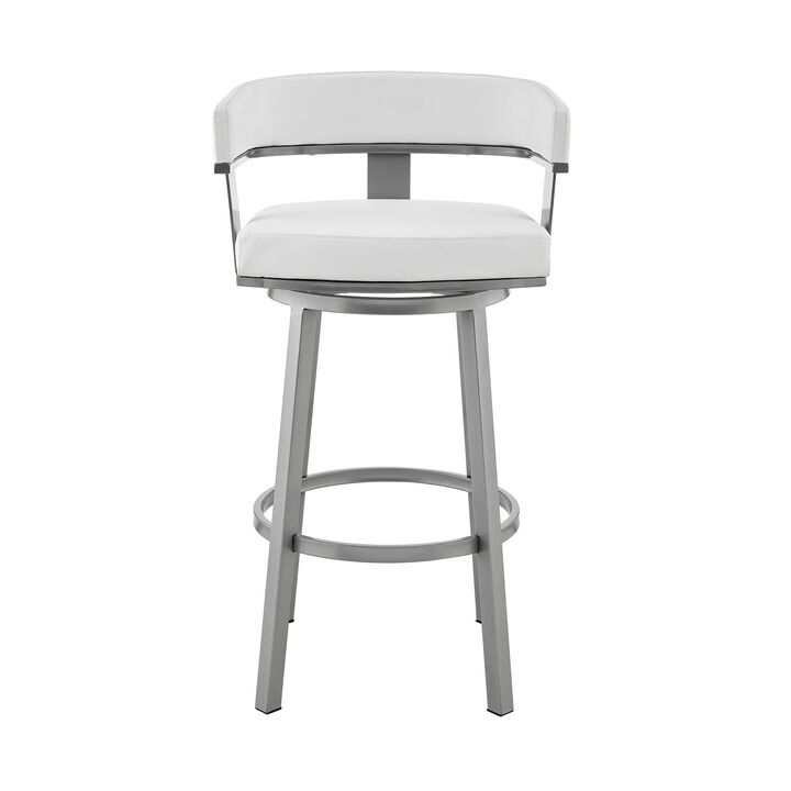 Jack 26 Inch Counter Height Bar Stool, Swivel Chair, Faux Leather, White