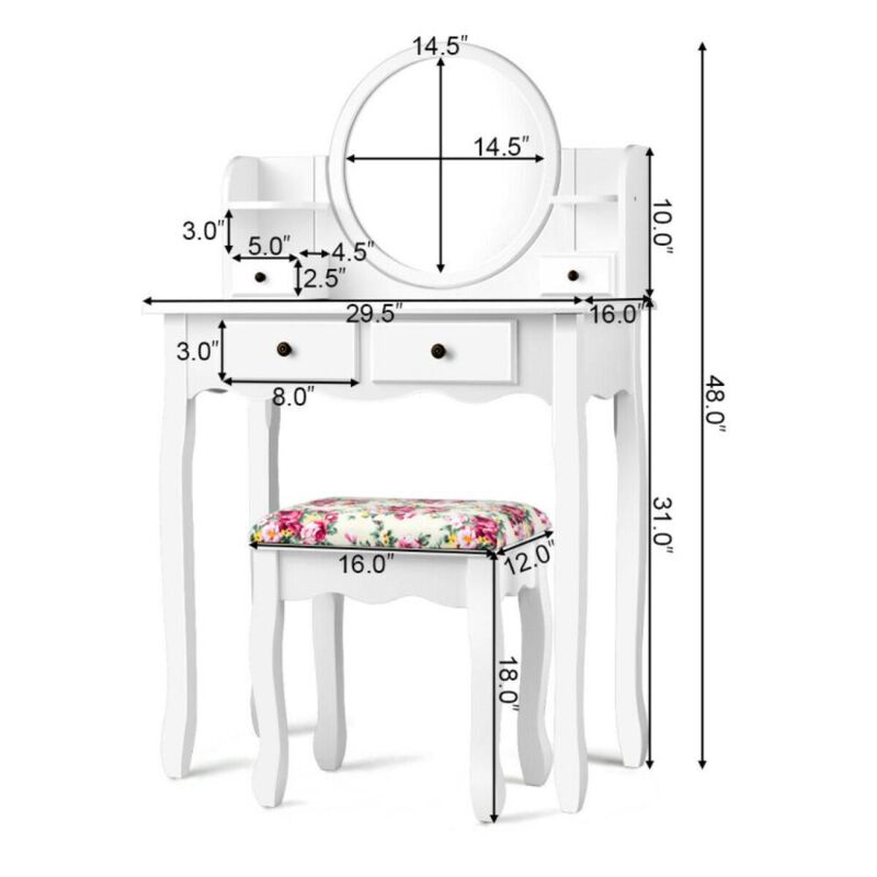 Hivvago Makeup Vanity Table Set with 360° Pivoted Round Mirror