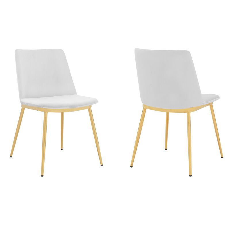 Messina Modern White Velvet and Gold Metal Leg Dining Room Chairs - Set of 2 - Benzara