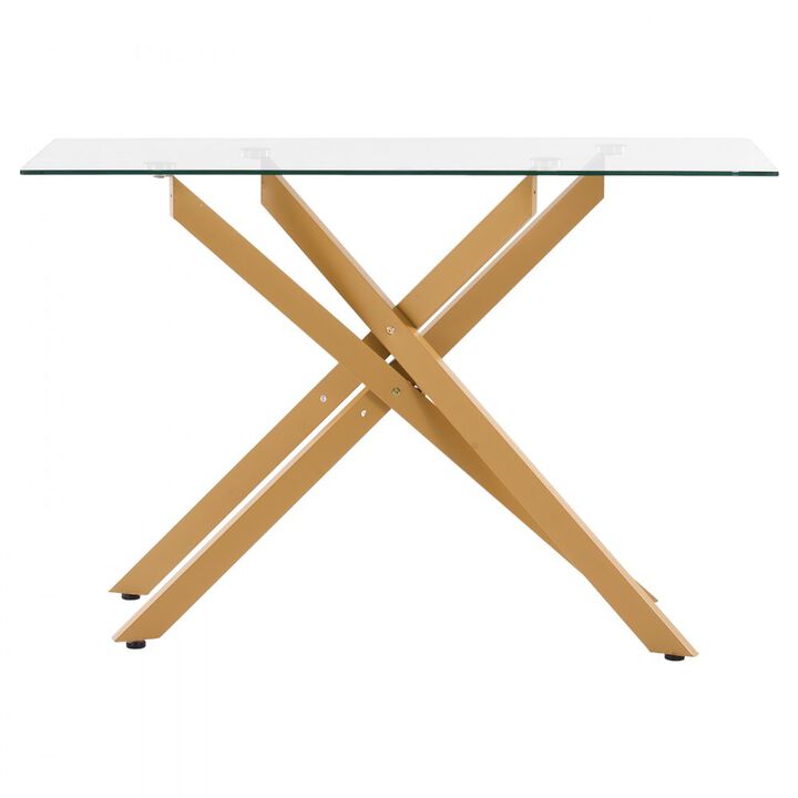 Modern Glass Coffee Table with Tempered Top and Iron Cross-Legs