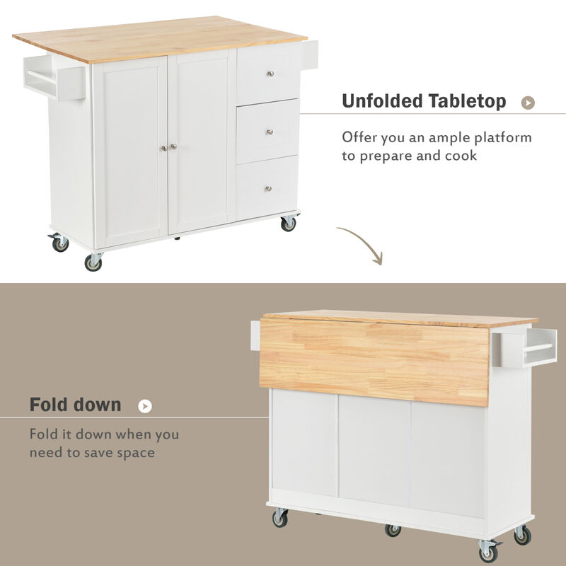 ELEMENT ACE Rolling Mobile Kitchen Island with Drop Leaf Breakfast Bar, Storage Cabinet, and Solid Wood Top image number 6