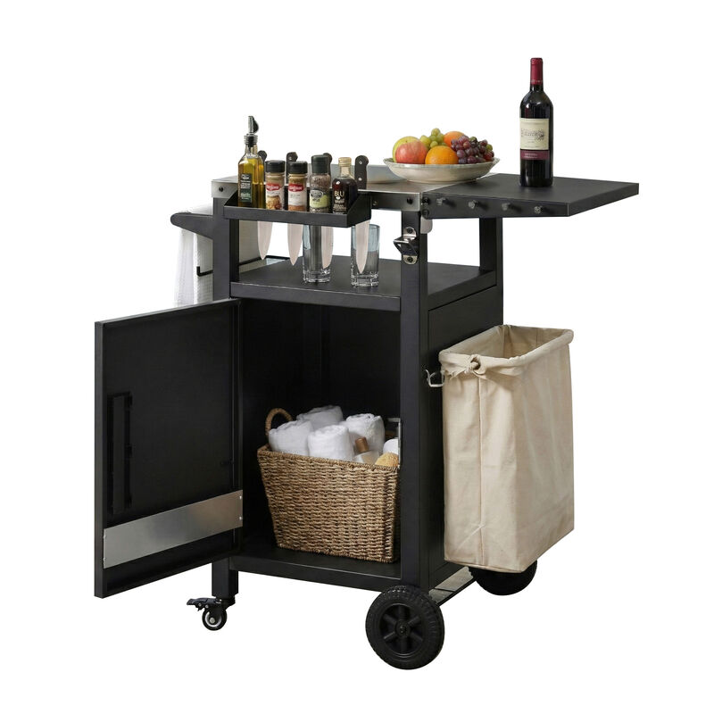 Whisen 33.9" Outdoor Grill Cart with Foldable Side Table, Removable Spice Rack, Wheels & Storage, Stainless Steel & Metal for BBQ Prep & Garden image number 4