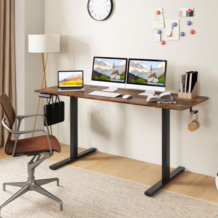 Hivvago Electric Standing Desk with 3 Memory Heights and 2 Hanging Hooks and Cable Holes