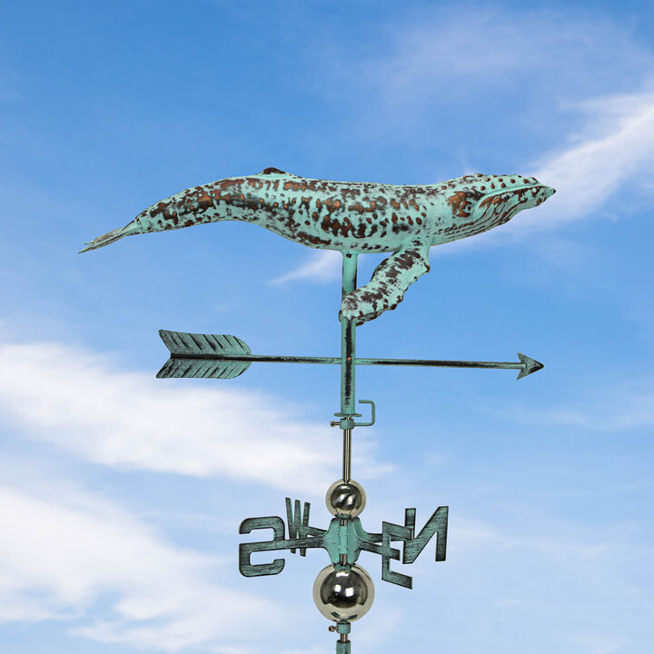 Verdigris Copper Humpback Whale Weathervane Roof Mount Home Garden Decor Art