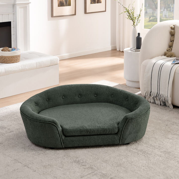 Modern Dog Bed Pet Sofa Oval Semi-Enclosed Dog Sofa Linen Soft Pet Couch