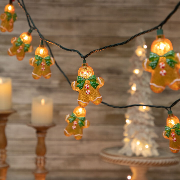 10ct Gingerbread Man Christmas Lights  Clear Lights  Green Wire