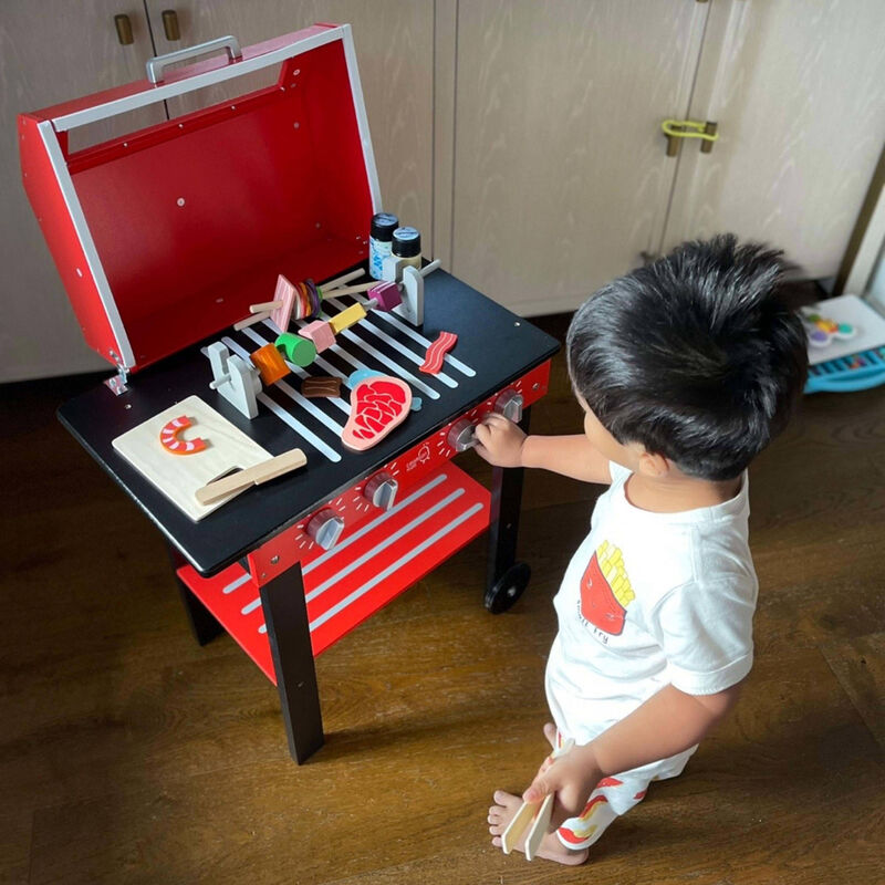 Little Helper Backyard BBQ Grill Playset with 26 Cooking Accessories, Red/Black image number 5