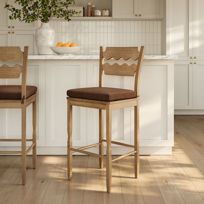 Jax Oak Wood Bar Stool With Wavy Razor Back and Cushion image number 8
