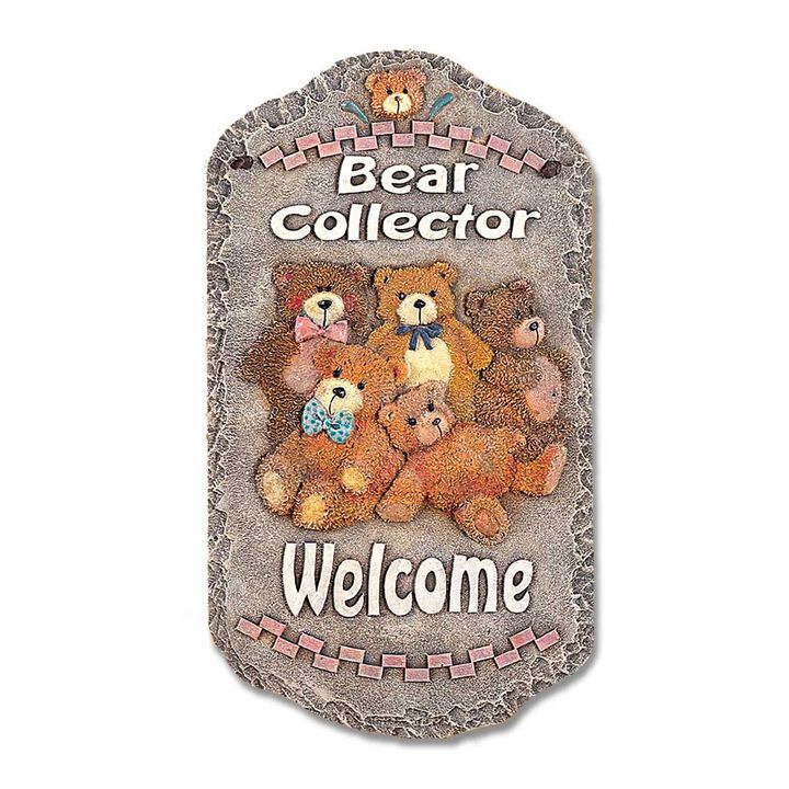 HomeRoots 13" X 8" Gray Brown And Cream Bear Welcome Resin Wall Decor