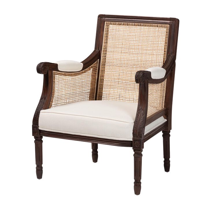 Baxton Studio Desmond Traditional French Beige Fabric and Dark Brown Finished Wood Accent Chair