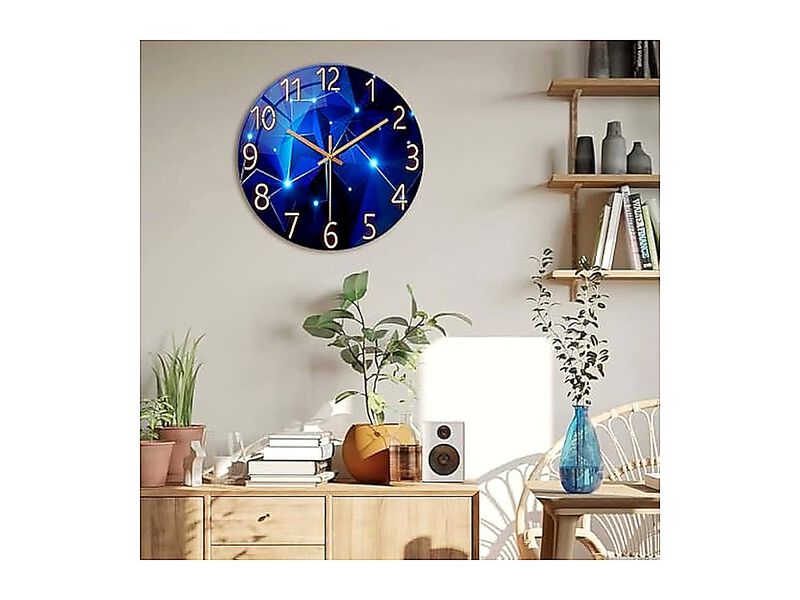 Blue Wall Clocks Battery Operated 12 Inch Glass Clock Round Living Decor Kitchen image number 3