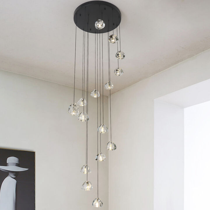 118" Long Chandelier Large Hanging  Crystal Lighting for Stairs High Ceiling